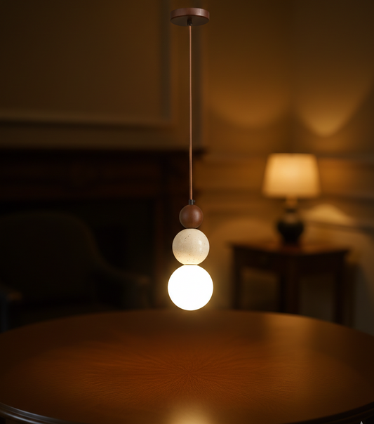 Tivora Cream Style Stone & Wood Pendant Lamp